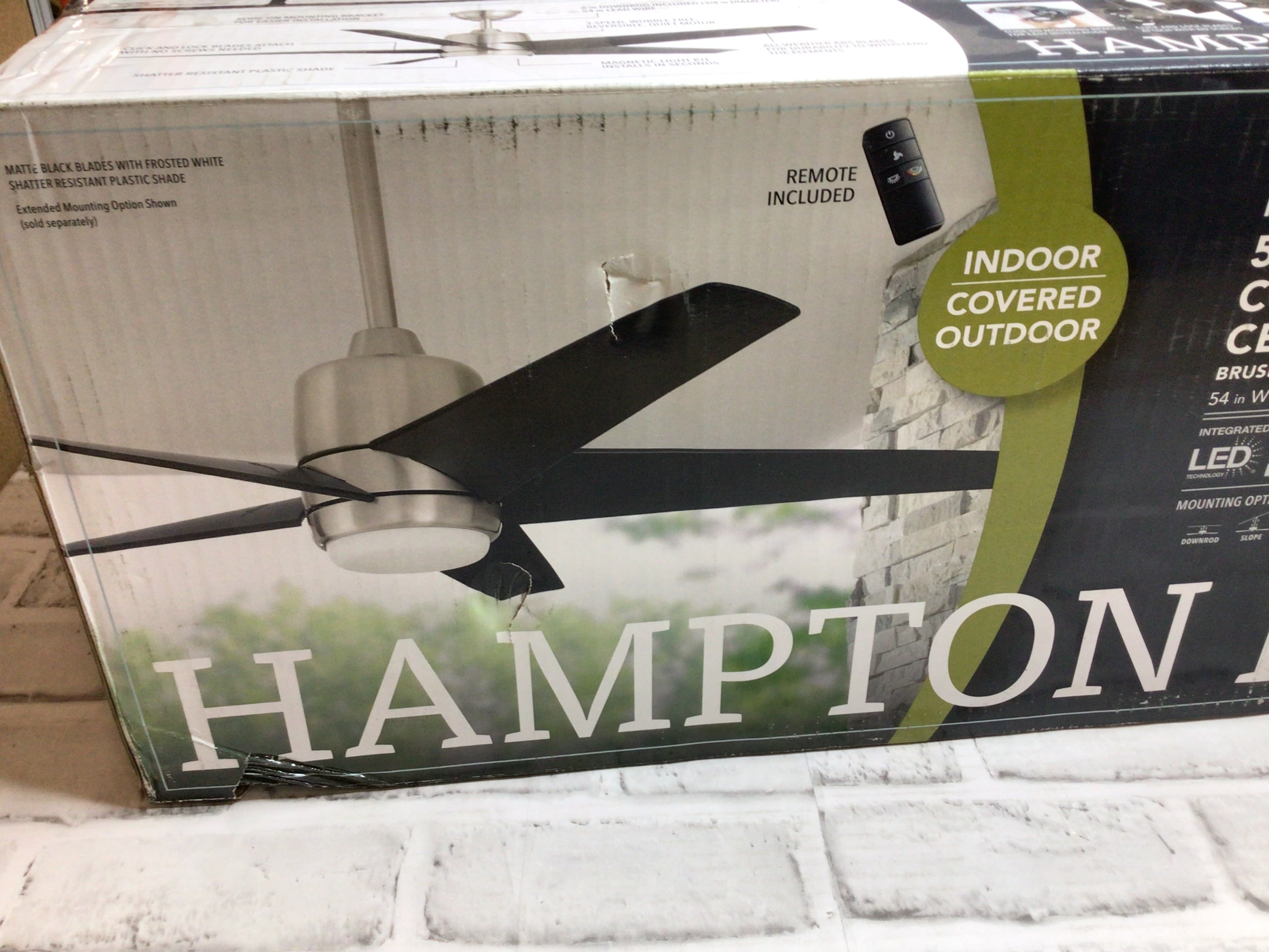 Hampton Bay Mena 54 in. Ceiling Fan, LED, Nickel (1005919929) *OPEN BOX - READ* (8103921778926)